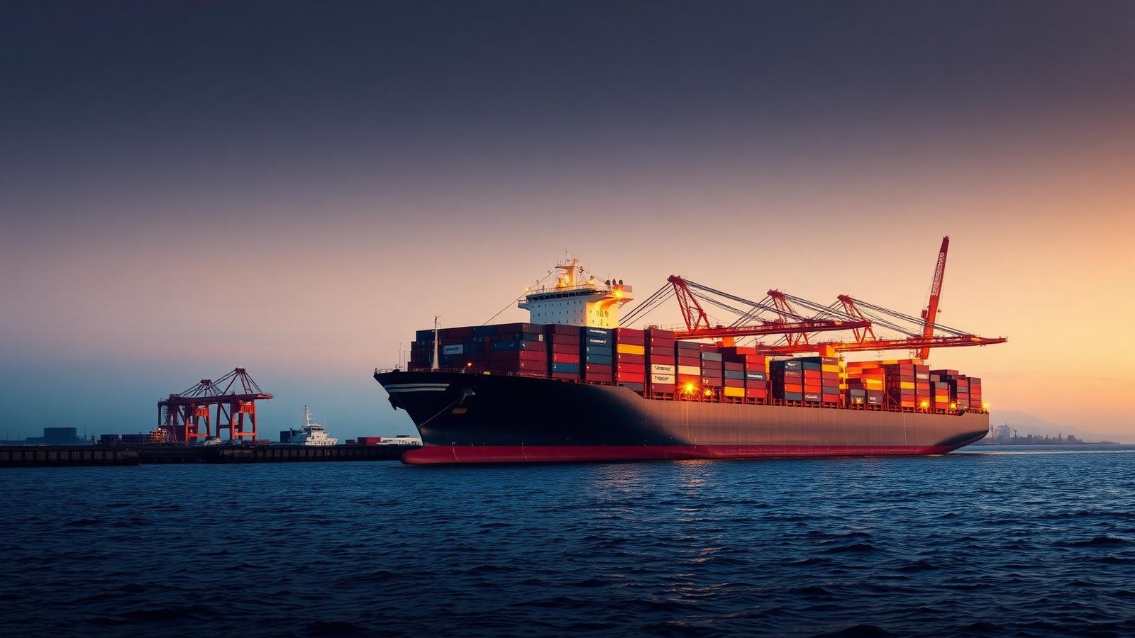 Container vessel loading at an international port terminal